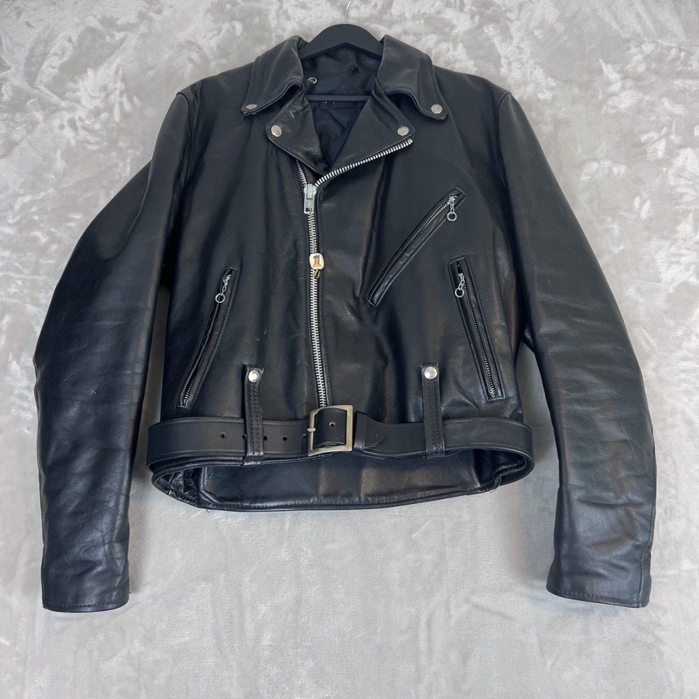 Vintage‎ AMF Harley Davidson Jacket Mens 42 Black Leather Moto Biker Belt Grunge